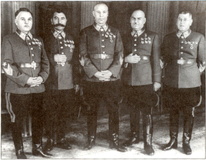 Маршалы Советского Союза Ворошилов, Буденный,
Тимошенко, Кулик,Шапошников.