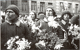Лыжники-добровольцы на митинге в Ленинграде. 1940 г.